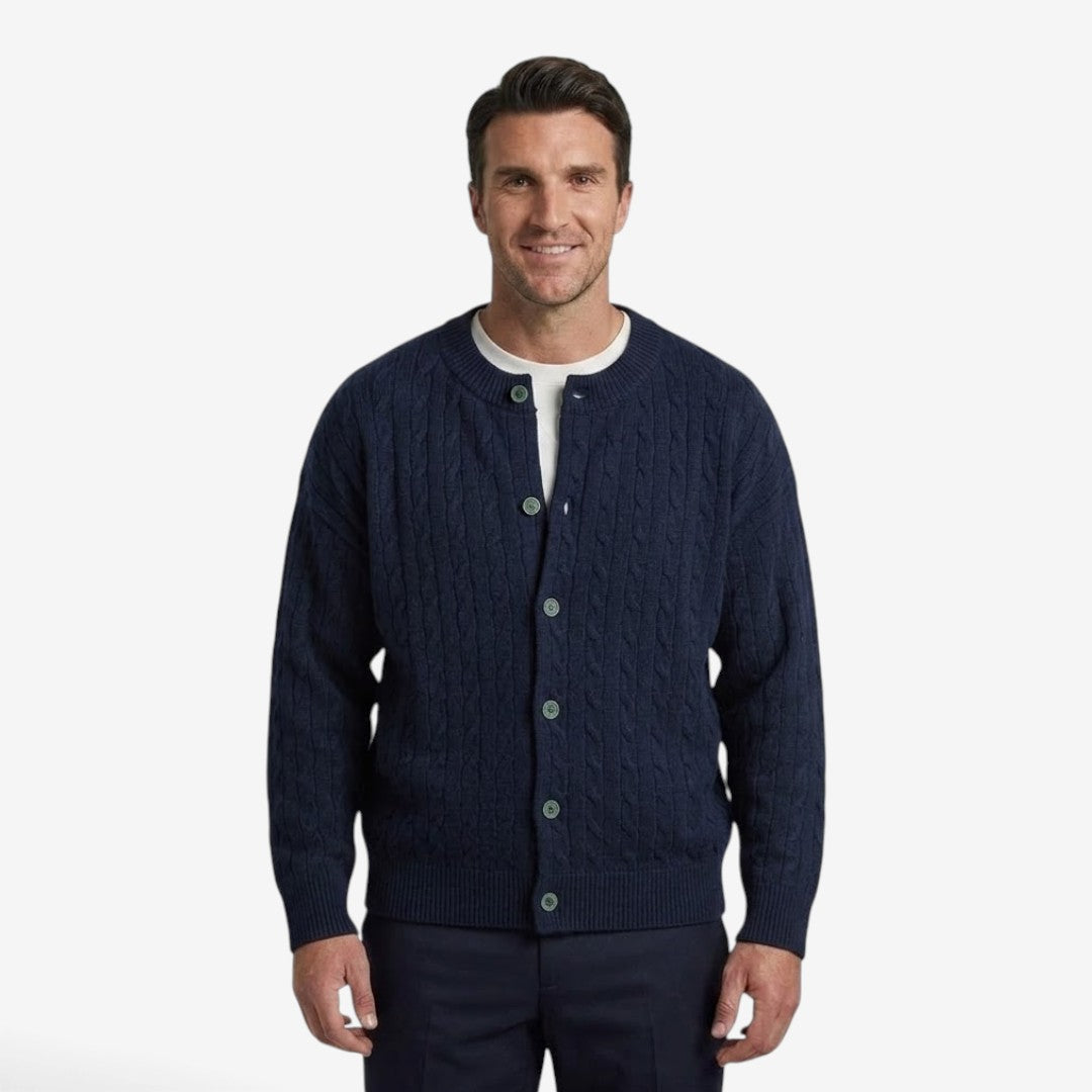 Men's Cable Knit Cardigan Loose Fit Button Closure Casual Layering