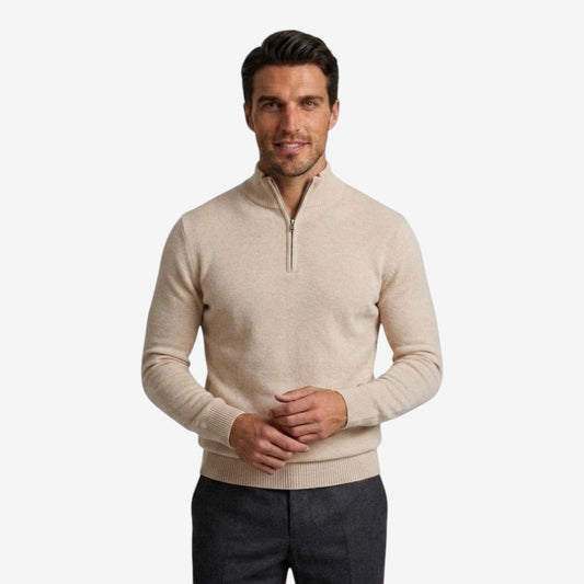 Men's Casual Knit Quarter Zip Jumper Relaxed Fit Long Sleeve Layering