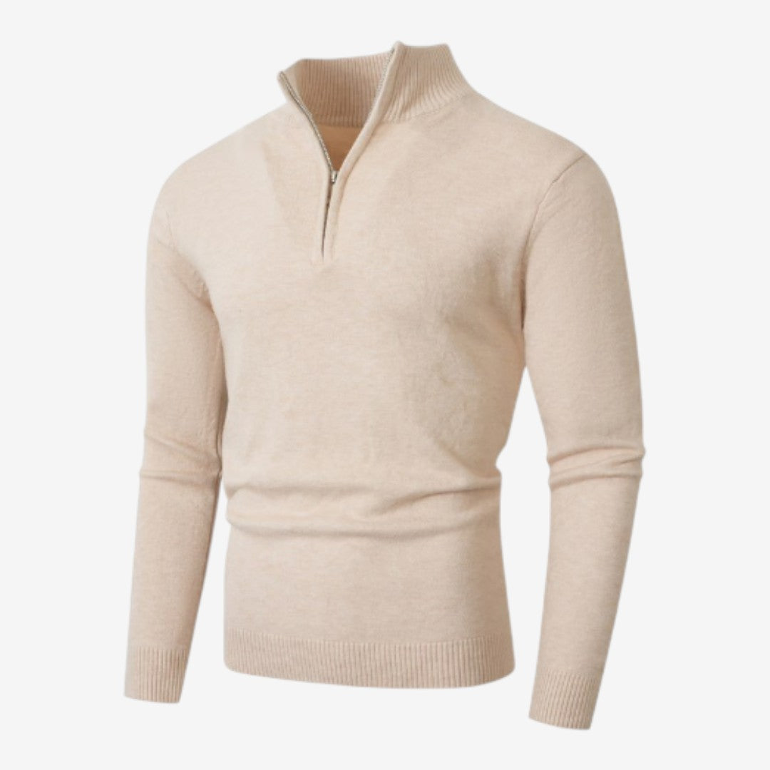 Men's Casual Knit Quarter Zip Jumper Relaxed Fit Long Sleeve Layering