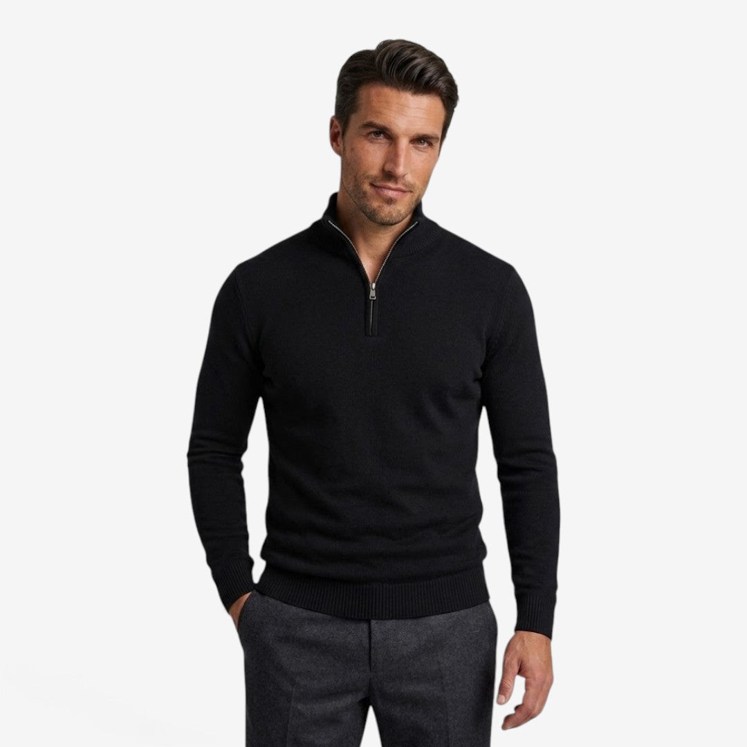 Men's Casual Knit Quarter Zip Jumper Relaxed Fit Long Sleeve Layering