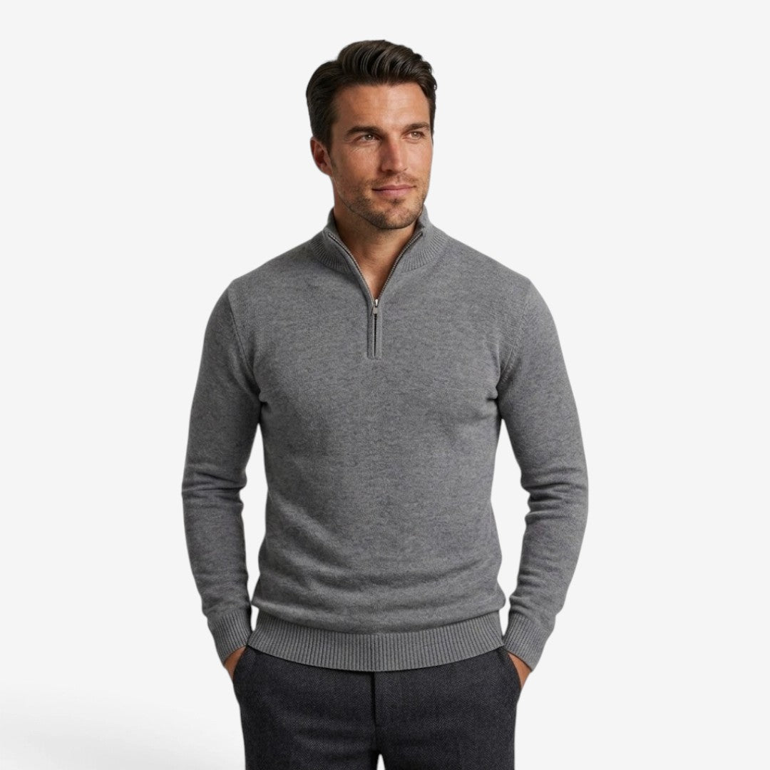 Men's Casual Knit Quarter Zip Jumper Relaxed Fit Long Sleeve Layering