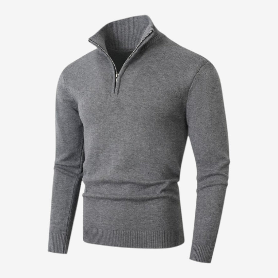 Men's Casual Knit Quarter Zip Jumper Relaxed Fit Long Sleeve Layering