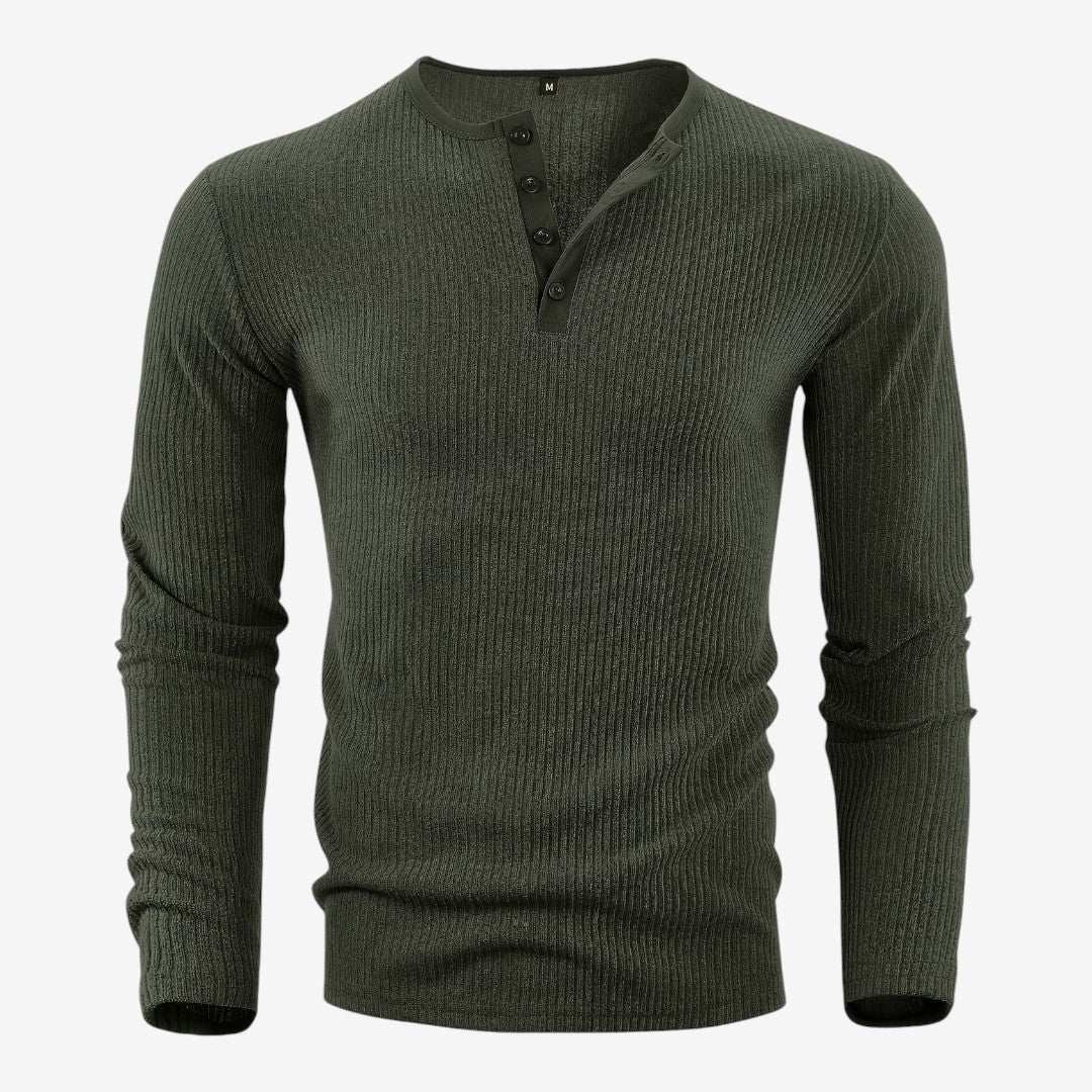 Men's Casual Ribbed Henley Shirt Long Sleeve Button-Up Relaxed Fit Autumn Winter