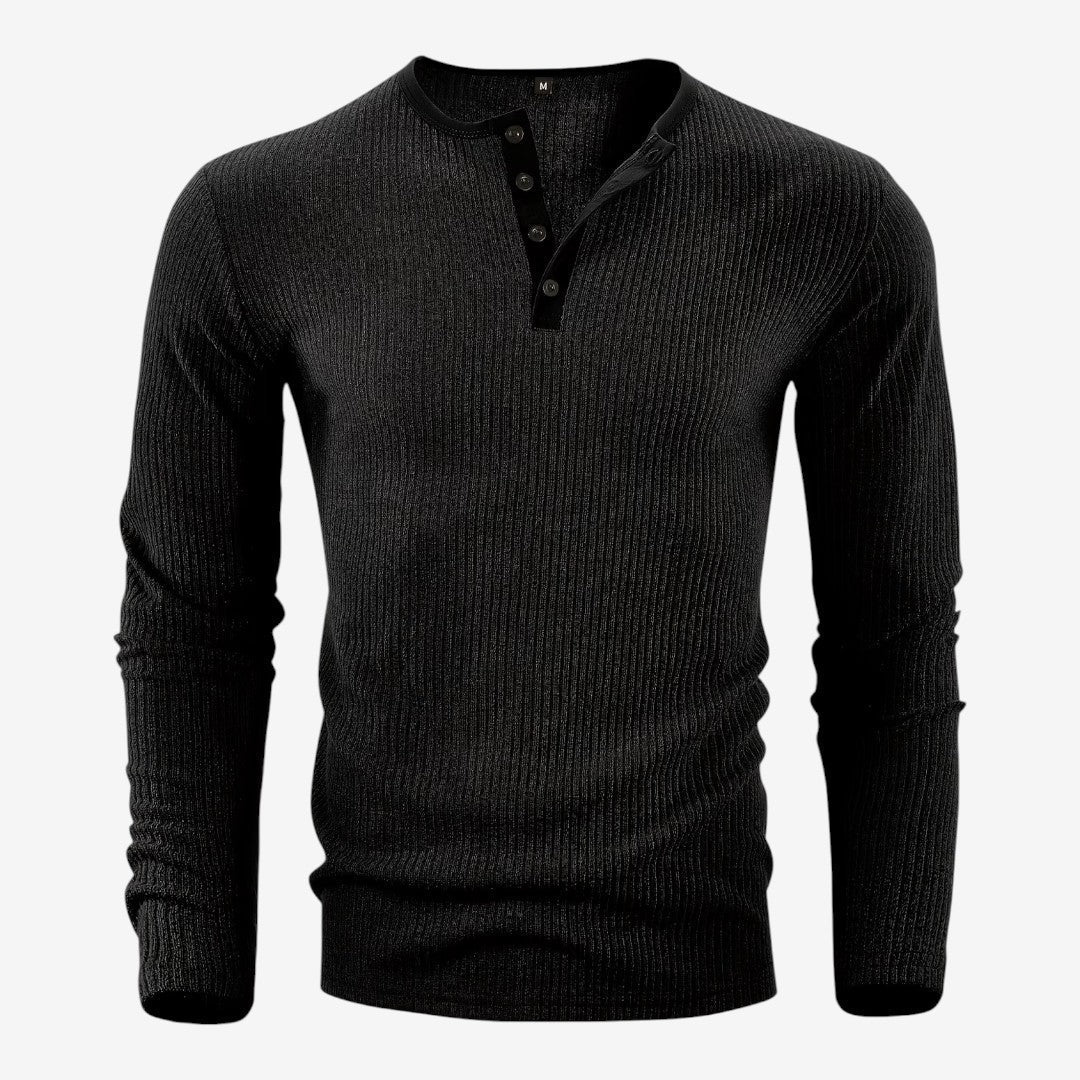 Men's Casual Ribbed Henley Shirt Long Sleeve Button-Up Relaxed Fit Autumn Winter
