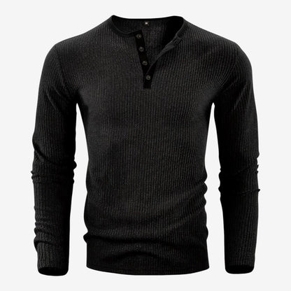 Men's Casual Ribbed Henley Shirt Long Sleeve Button-Up Relaxed Fit Autumn Winter