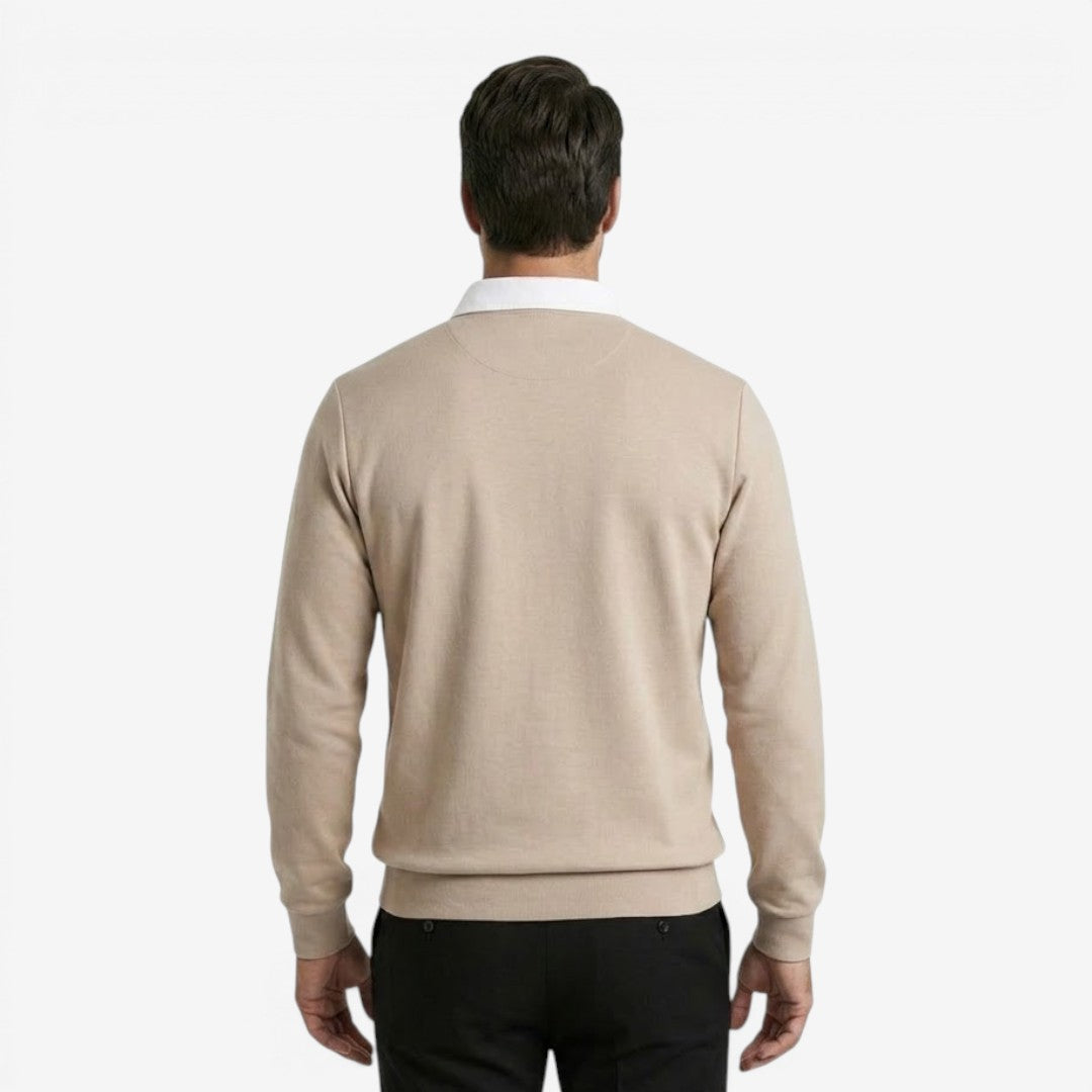 Men's Knit Polo Jumper Long Sleeve Collared Casual Autumn Winter Style