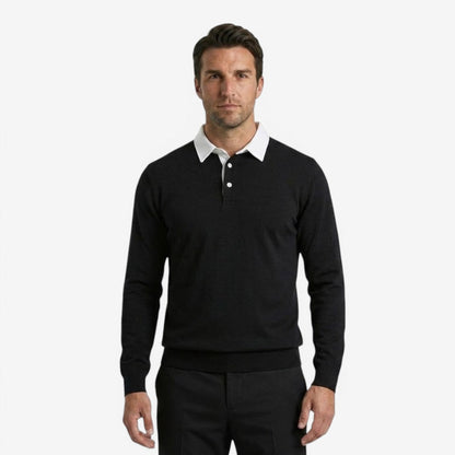 Men's Knit Polo Jumper Long Sleeve Collared Casual Autumn Winter Style