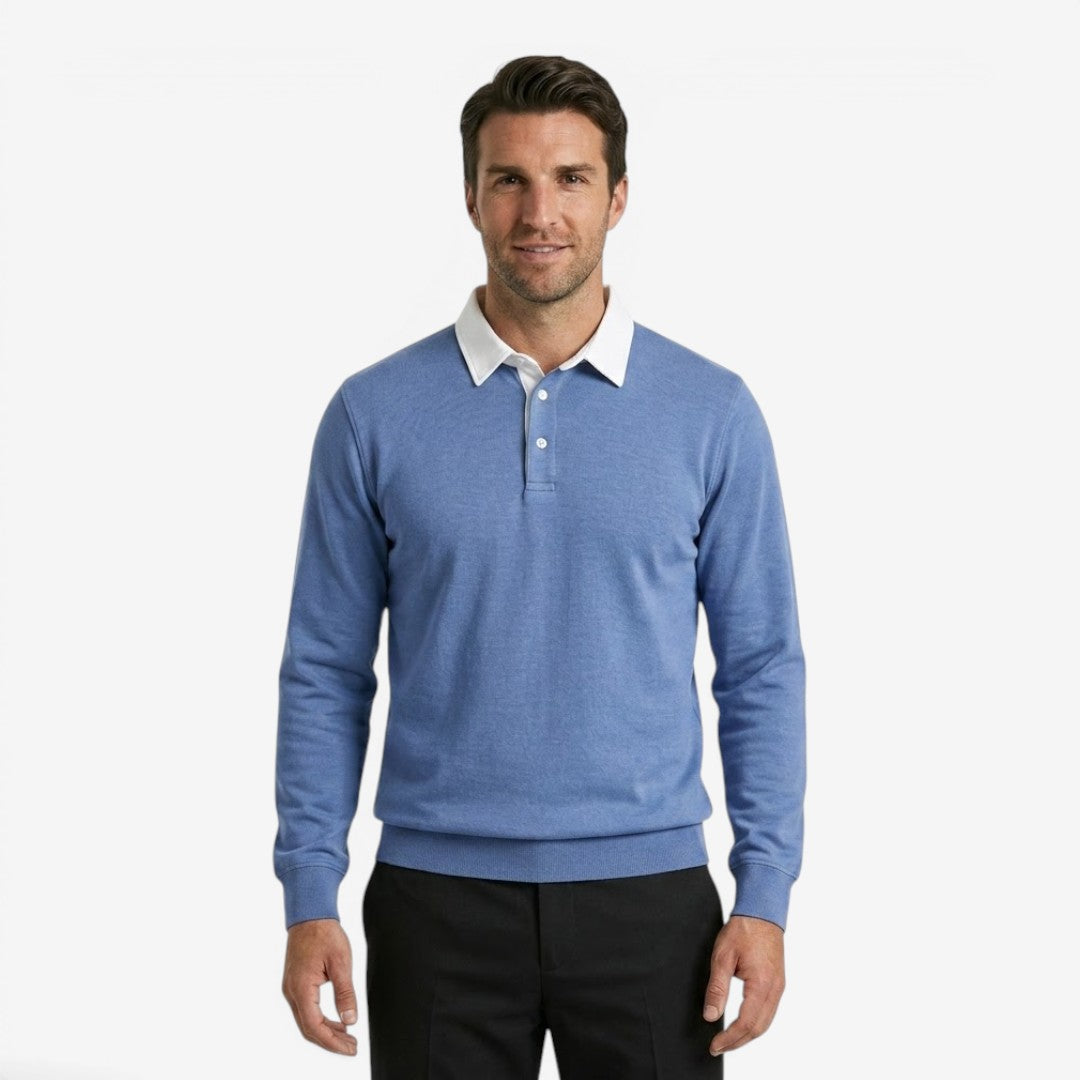 Men's Knit Polo Jumper Long Sleeve Collared Casual Autumn Winter Style