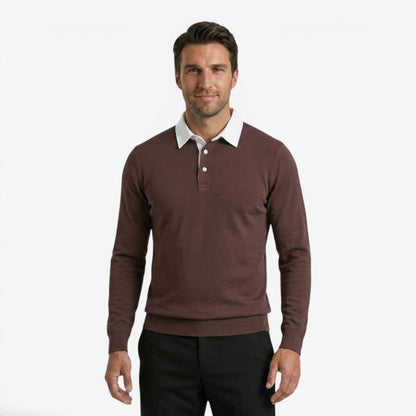 Men's Knit Polo Jumper Long Sleeve Collared Casual Autumn Winter Style