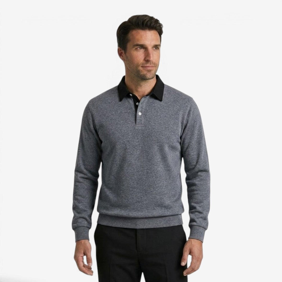 Men's Knit Polo Jumper Long Sleeve Collared Casual Autumn Winter Style