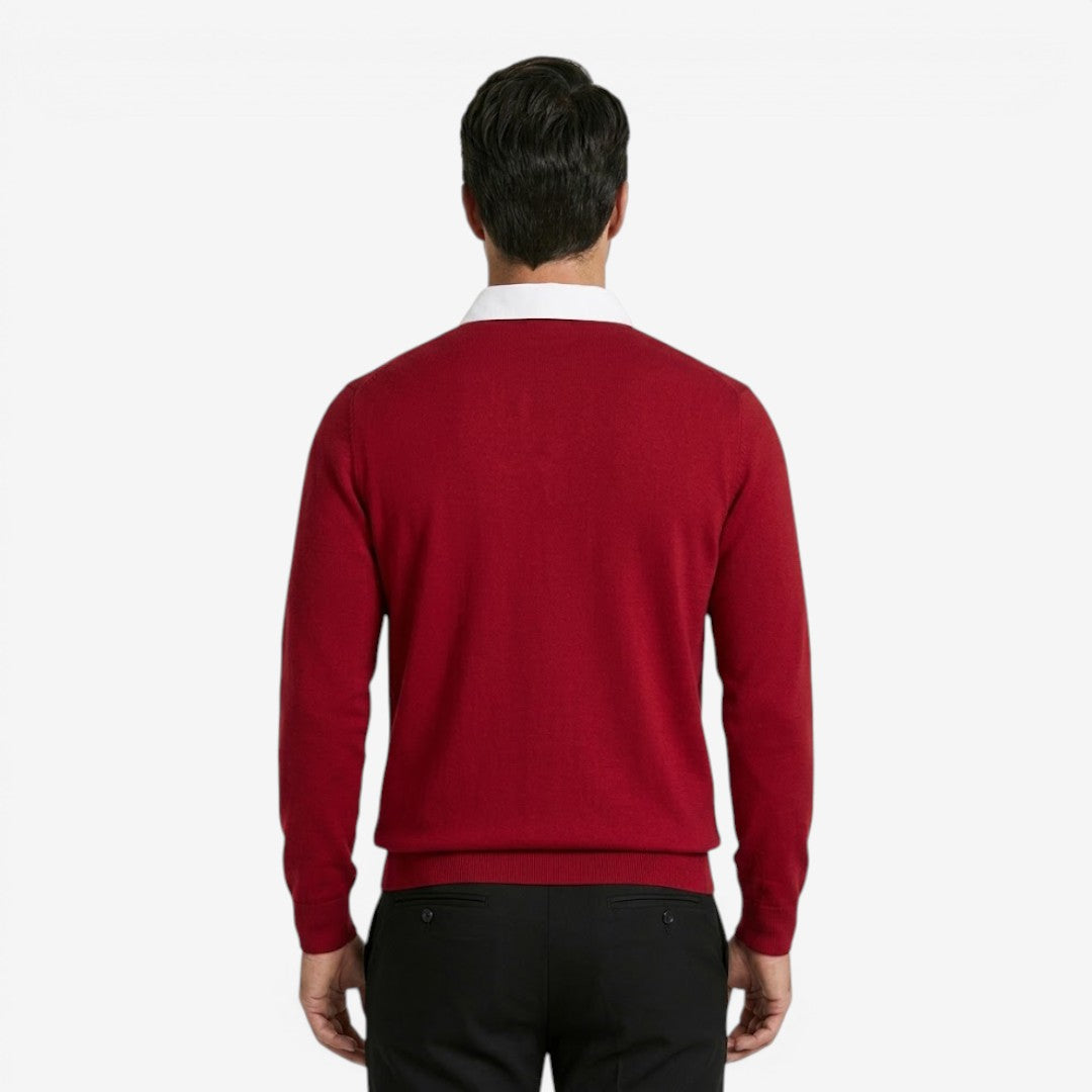 Men's Knit Polo Jumper Long Sleeve Collared Casual Autumn Winter Style