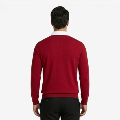 Men's Knit Polo Jumper Long Sleeve Collared Casual Autumn Winter Style