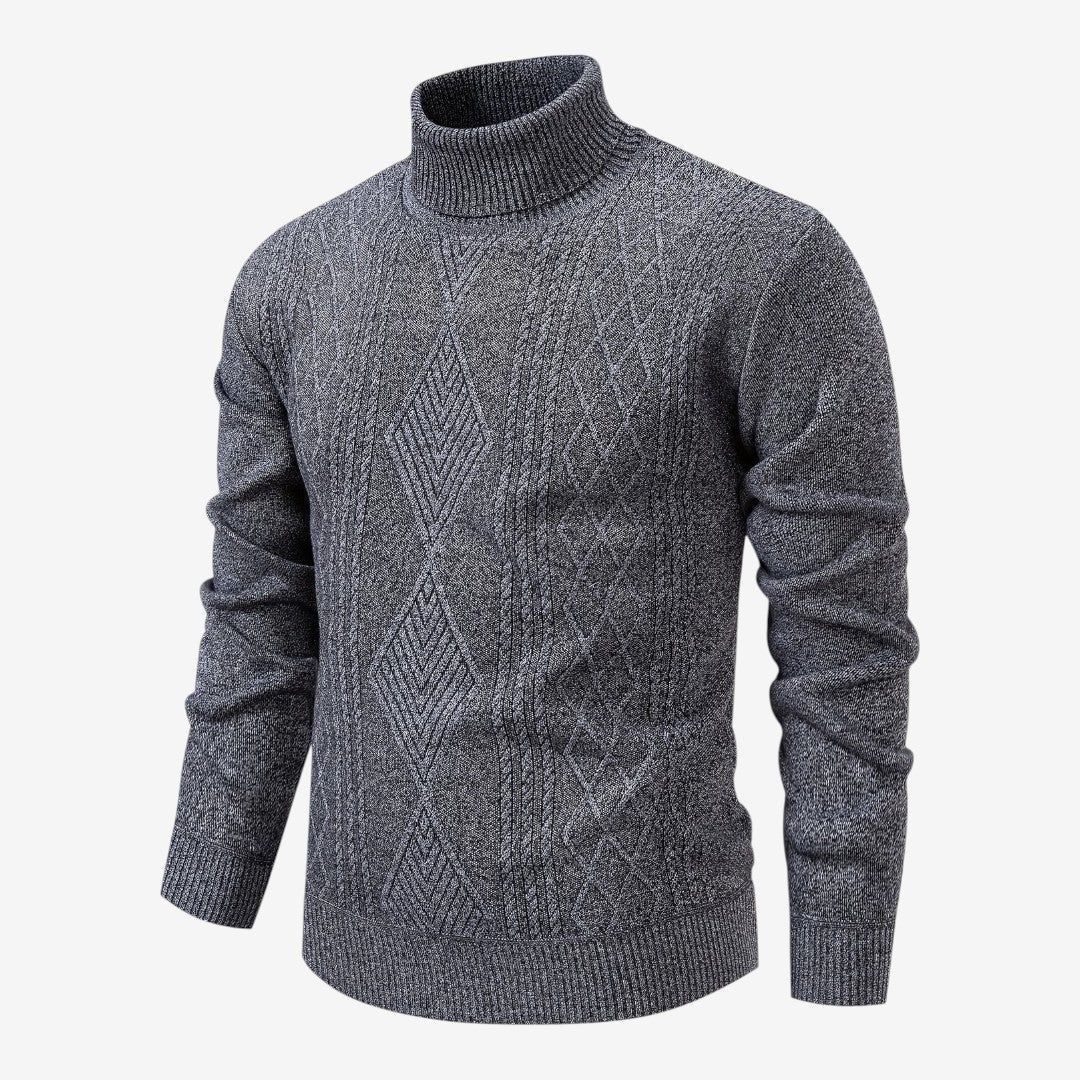 Men's Textured Knit Roll-Neck Jumper Relaxed Fit Long Sleeve Casual Everyday