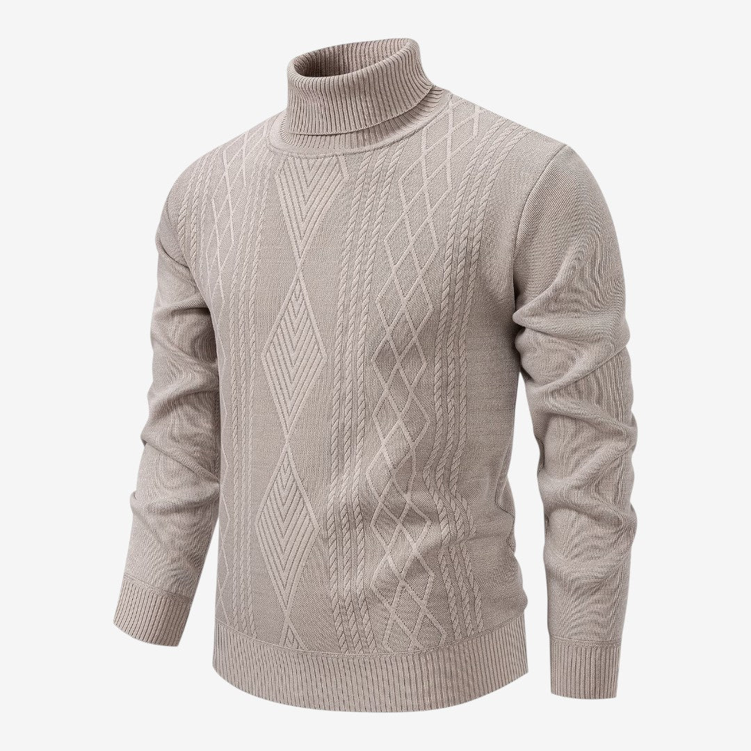 Men's Textured Knit Roll-Neck Jumper Relaxed Fit Long Sleeve Casual Everyday