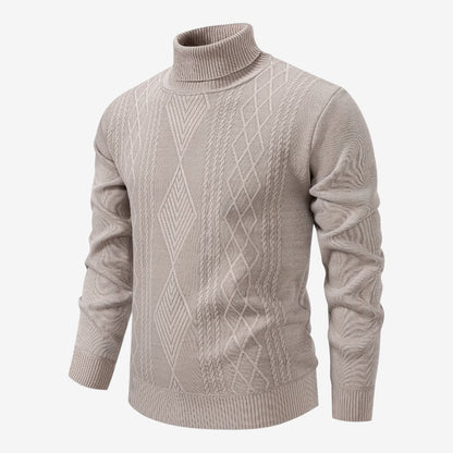 Men's Textured Knit Roll-Neck Jumper Relaxed Fit Long Sleeve Casual Everyday