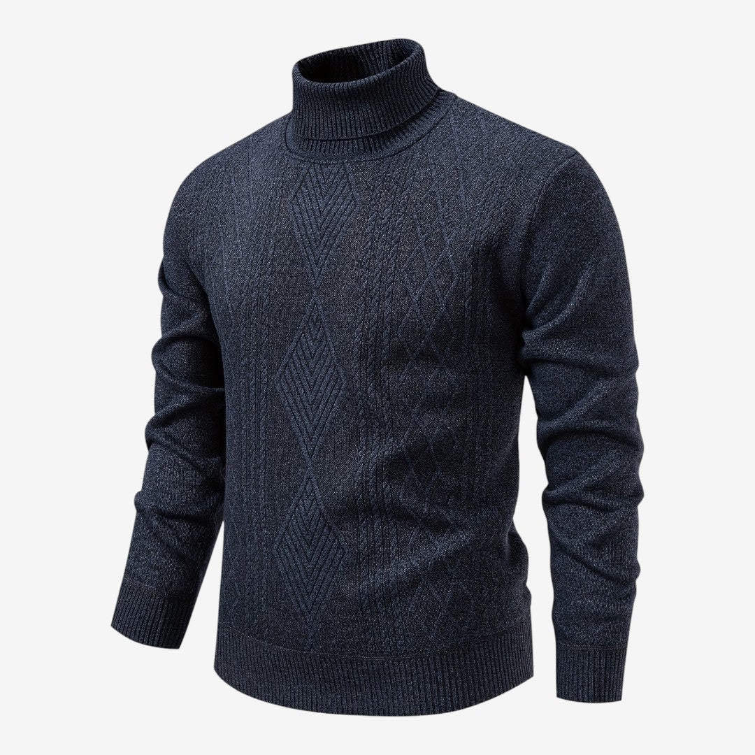 Men's Textured Knit Roll-Neck Jumper Relaxed Fit Long Sleeve Casual Everyday