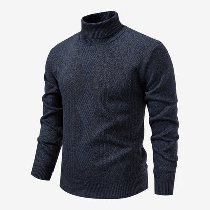 Men's Textured Knit Roll-Neck Jumper Relaxed Fit Long Sleeve Casual Everyday
