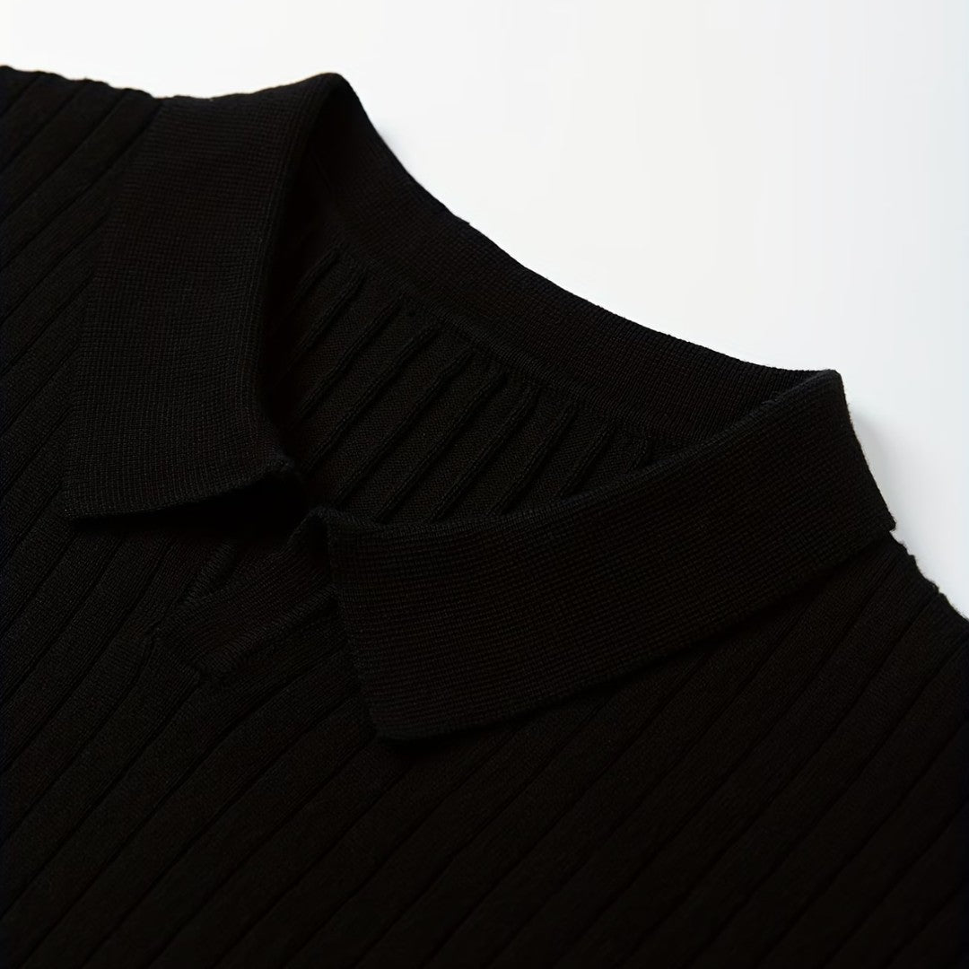 Men's Long Sleeve Knit Polo Shirt Casual Fit Collared Everyday Wear