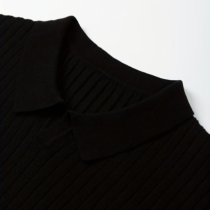 Men's Long Sleeve Knit Polo Shirt Casual Fit Collared Everyday Wear