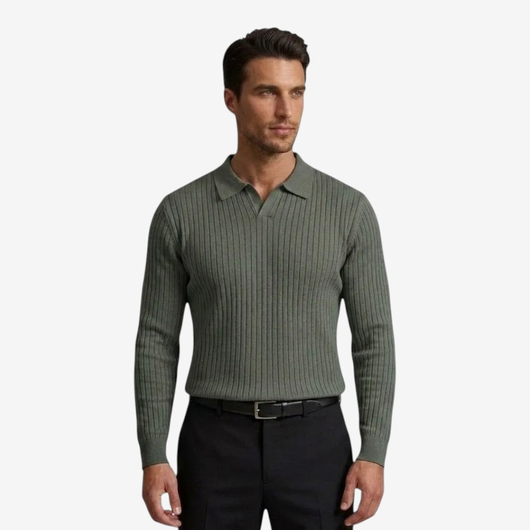 Men's Long Sleeve Knit Polo Shirt Casual Fit Collared Everyday Wear