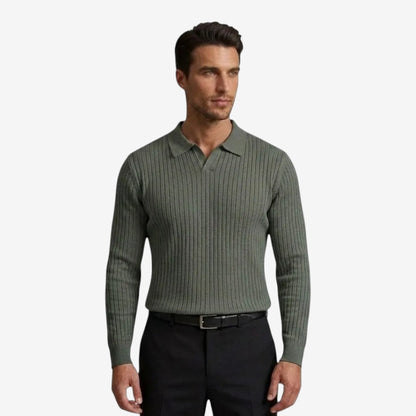 Men's Long Sleeve Knit Polo Shirt Casual Fit Collared Everyday Wear