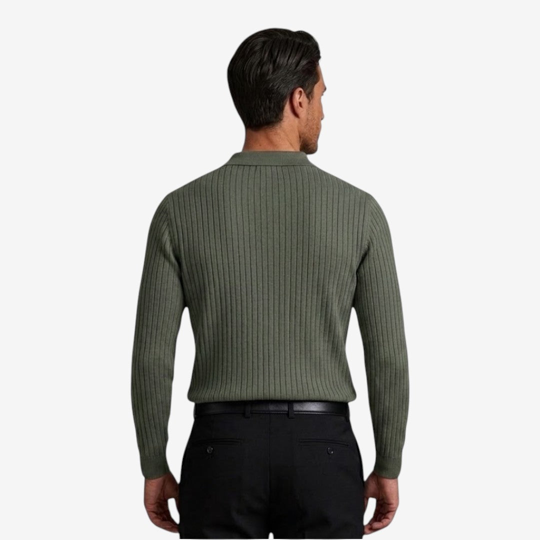 Men's Long Sleeve Knit Polo Shirt Casual Fit Collared Everyday Wear
