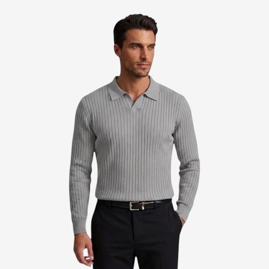 Men's Long Sleeve Knit Polo Shirt Casual Fit Collared Everyday Wear
