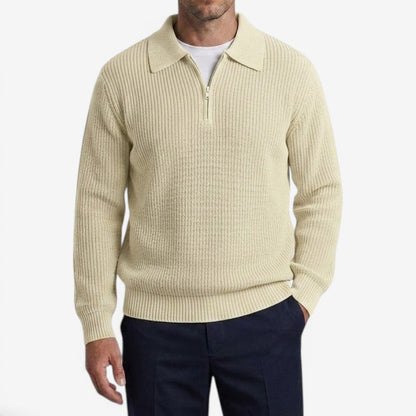 Men's Quarter Zip Knit Jumper Soft Warm Polo Collar Casual Layering