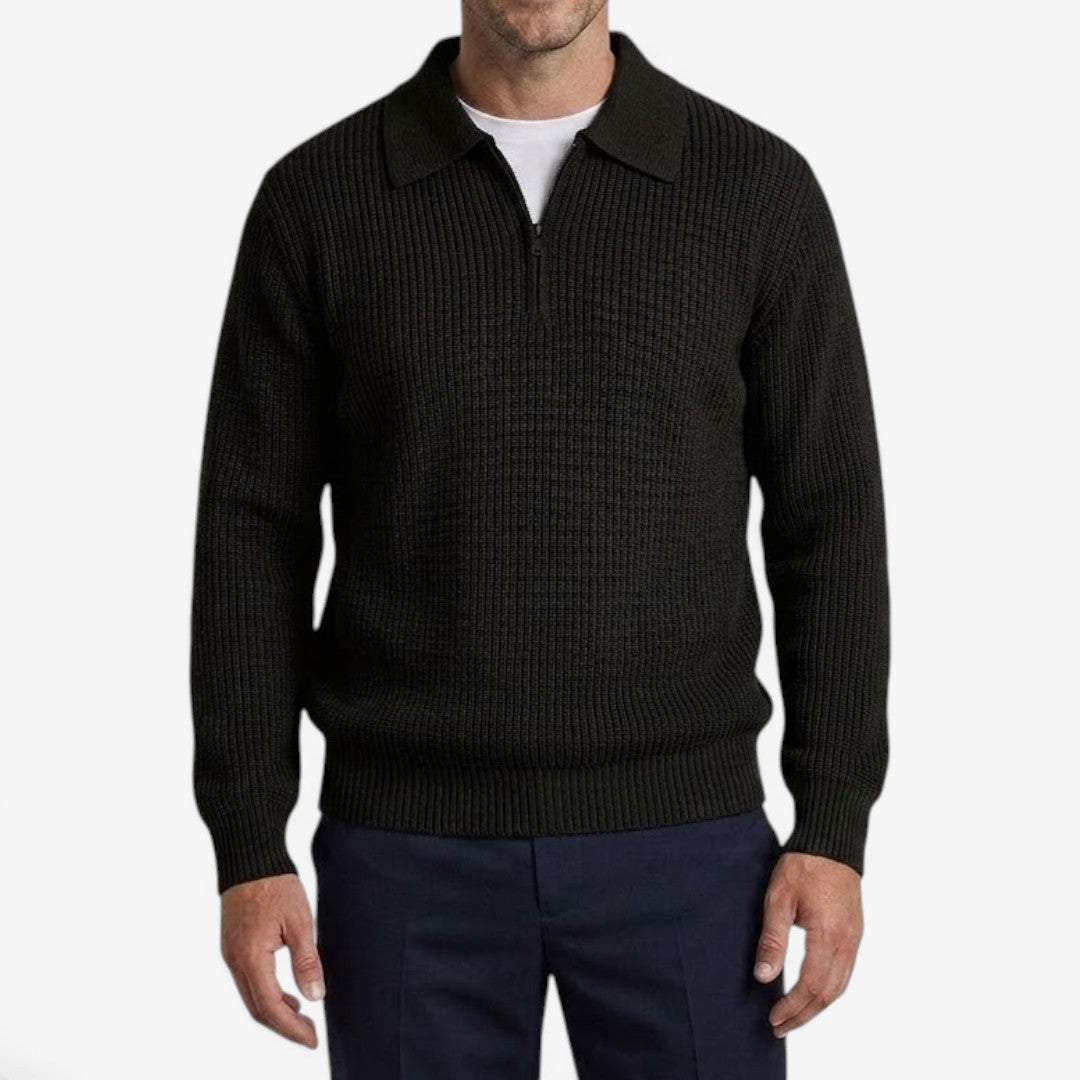 Men's Quarter Zip Knit Jumper Soft Warm Polo Collar Casual Layering