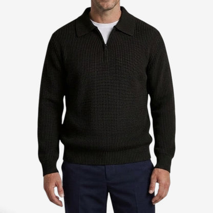 Men's Quarter Zip Knit Jumper Soft Warm Polo Collar Casual Layering