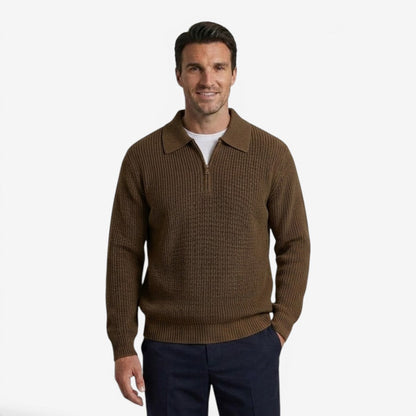 Men's Quarter Zip Knit Jumper Soft Warm Polo Collar Casual Layering