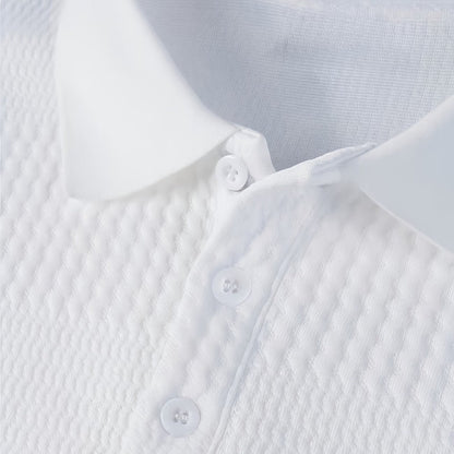 Men's Ribbed Long Sleeve Polo Shirt Collared Smart Casual Everyday Wear