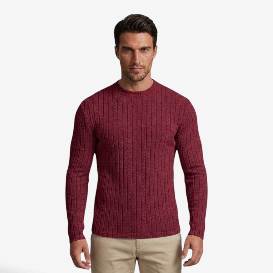 Men's Stretch Ribbed Knit Crew-Neck Top Long Sleeve Casual Everyday Wear