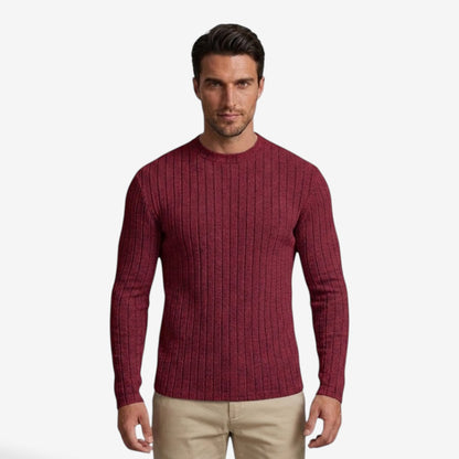Men's Stretch Ribbed Knit Crew-Neck Top Long Sleeve Casual Everyday Wear