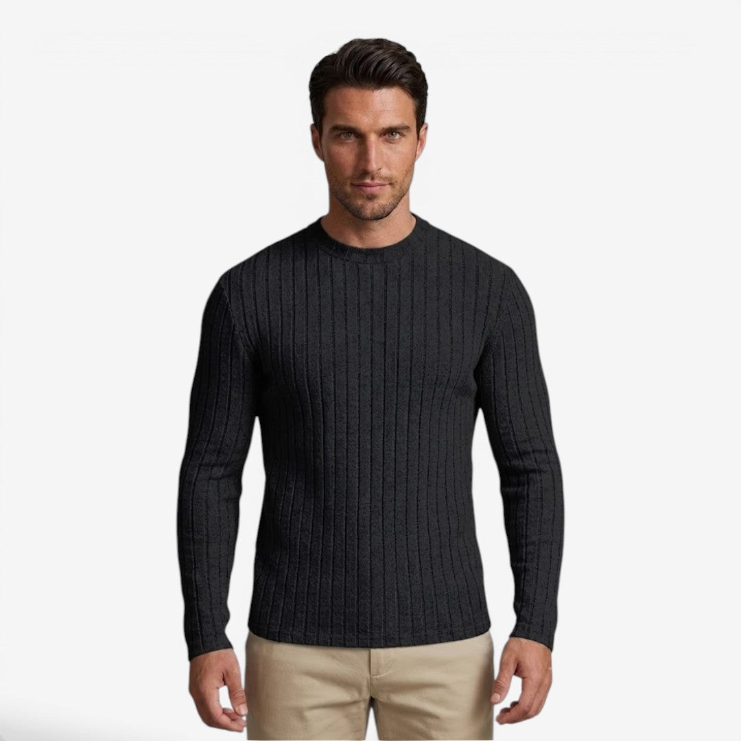Men's Stretch Ribbed Knit Crew-Neck Top Long Sleeve Casual Everyday Wear