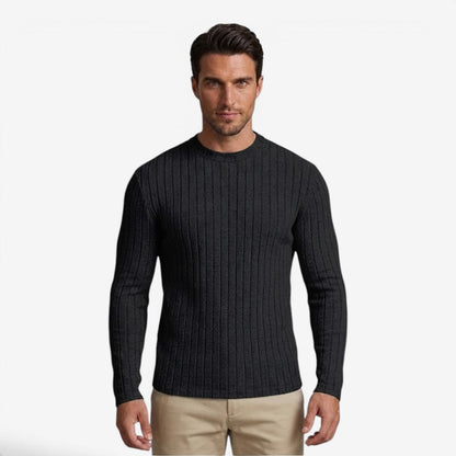 Men's Stretch Ribbed Knit Crew-Neck Top Long Sleeve Casual Everyday Wear