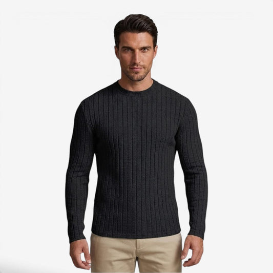 Men's Stretch Ribbed Knit Crew-Neck Top Long Sleeve Casual Everyday Wear