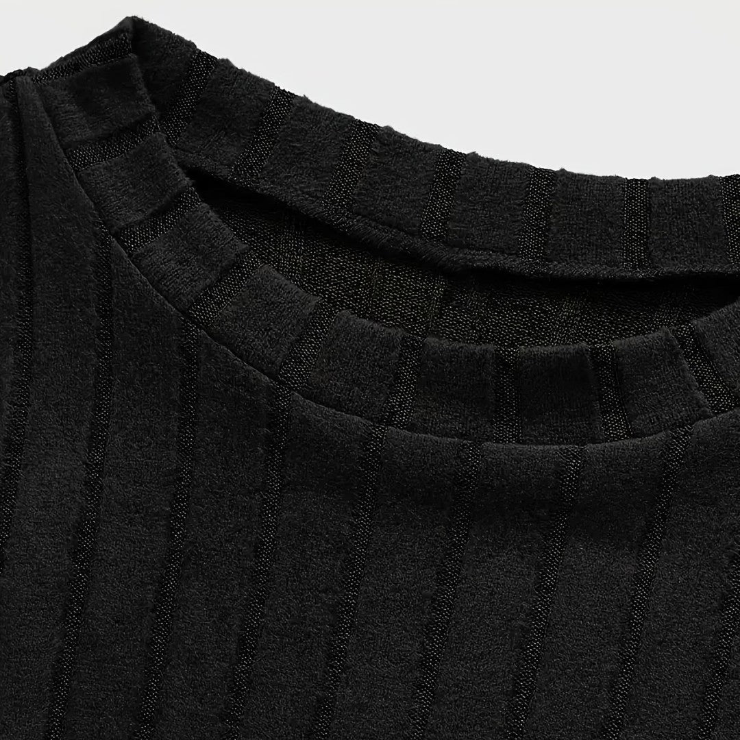 Men's Stretch Ribbed Knit Crew-Neck Top Long Sleeve Casual Everyday Wear