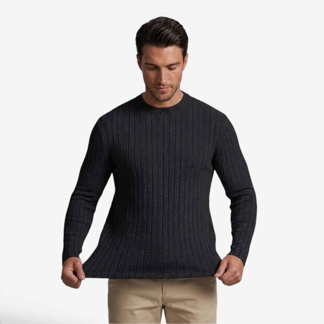 Men's Stretch Ribbed Knit Crew-Neck Top Long Sleeve Casual Everyday Wear