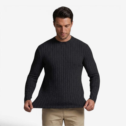 Men's Stretch Ribbed Knit Crew-Neck Top Long Sleeve Casual Everyday Wear