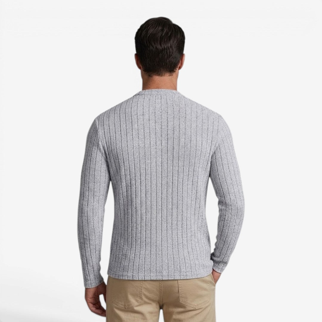 Men's Stretch Ribbed Knit Crew-Neck Top Long Sleeve Casual Everyday Wear