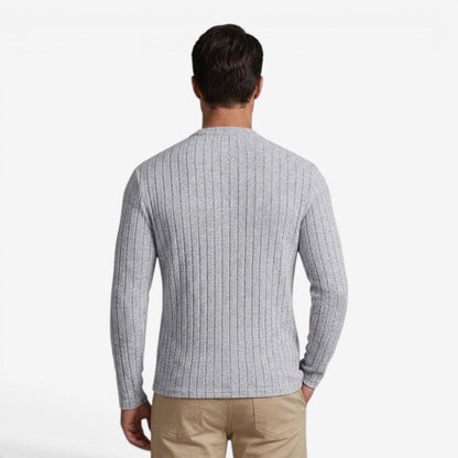 Men's Stretch Ribbed Knit Crew-Neck Top Long Sleeve Casual Everyday Wear