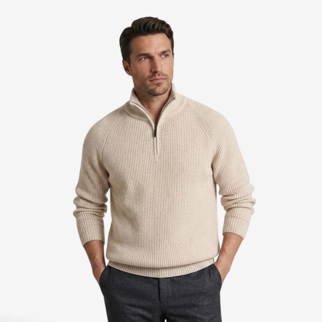 Men's Thick Knit Jumper Quarter Zip Long Sleeve Casual Autumn Winter
