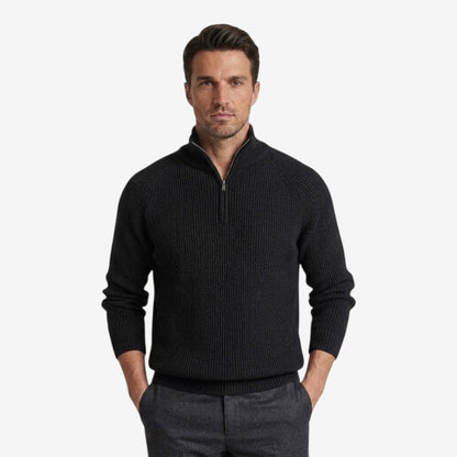 Men's Thick Knit Jumper Quarter Zip Long Sleeve Casual Autumn Winter
