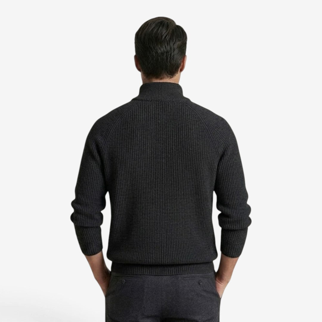 Men's Thick Knit Jumper Quarter Zip Long Sleeve Casual Autumn Winter
