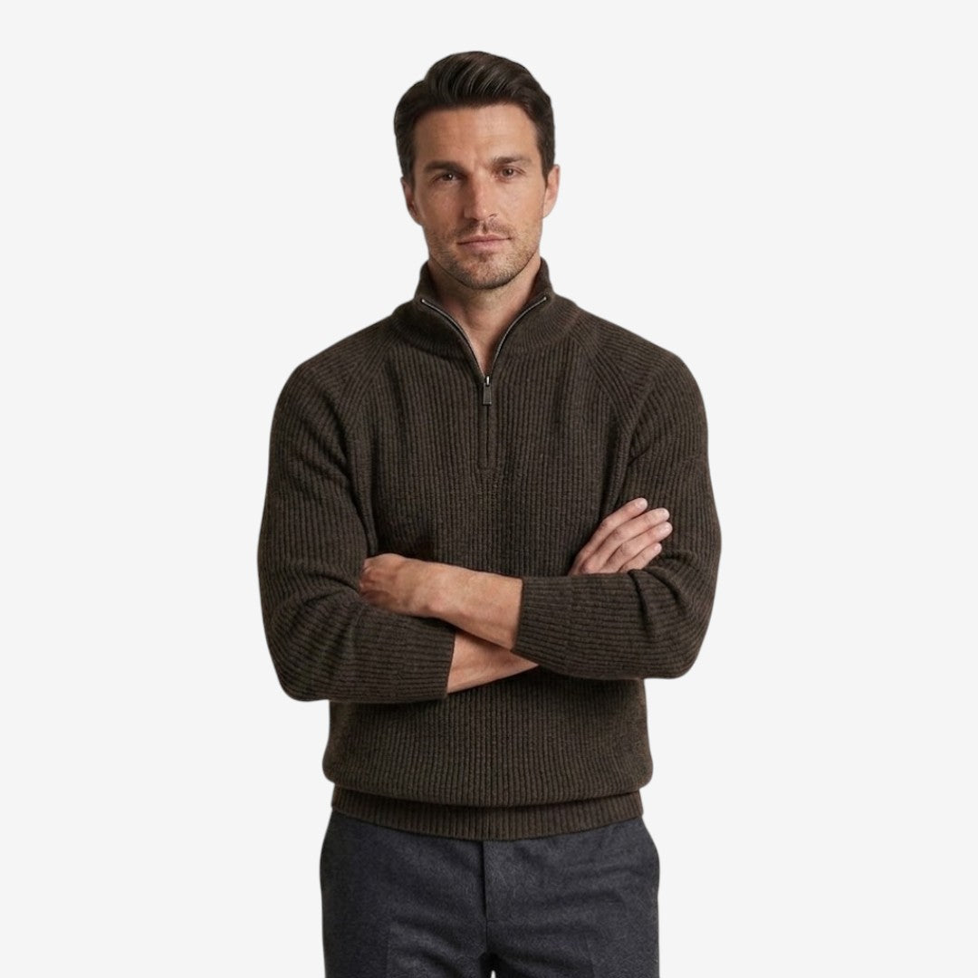 Men's Thick Knit Jumper Quarter Zip Long Sleeve Casual Autumn Winter
