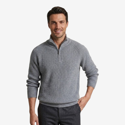 Men's Thick Knit Jumper Quarter Zip Long Sleeve Casual Autumn Winter