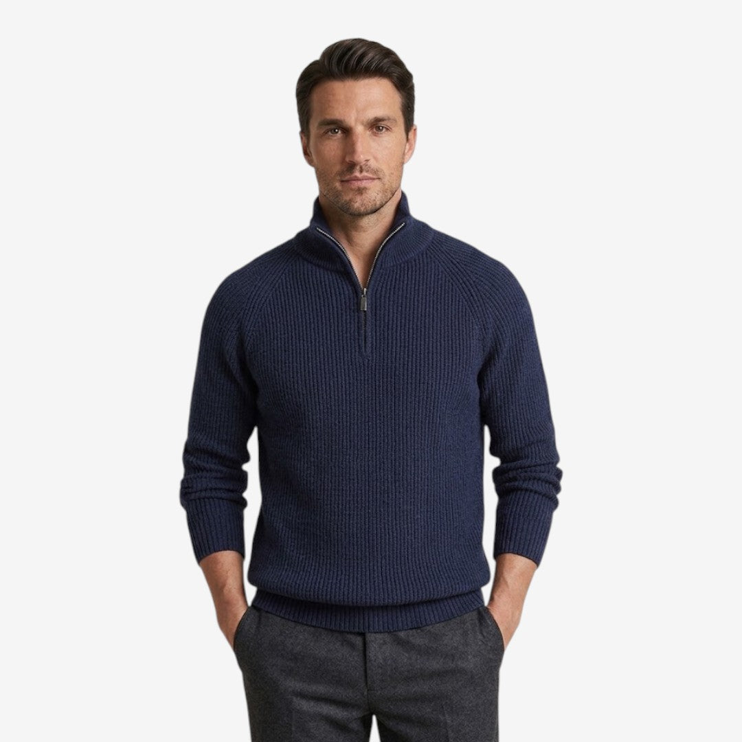 Men's Thick Knit Jumper Quarter Zip Long Sleeve Casual Autumn Winter