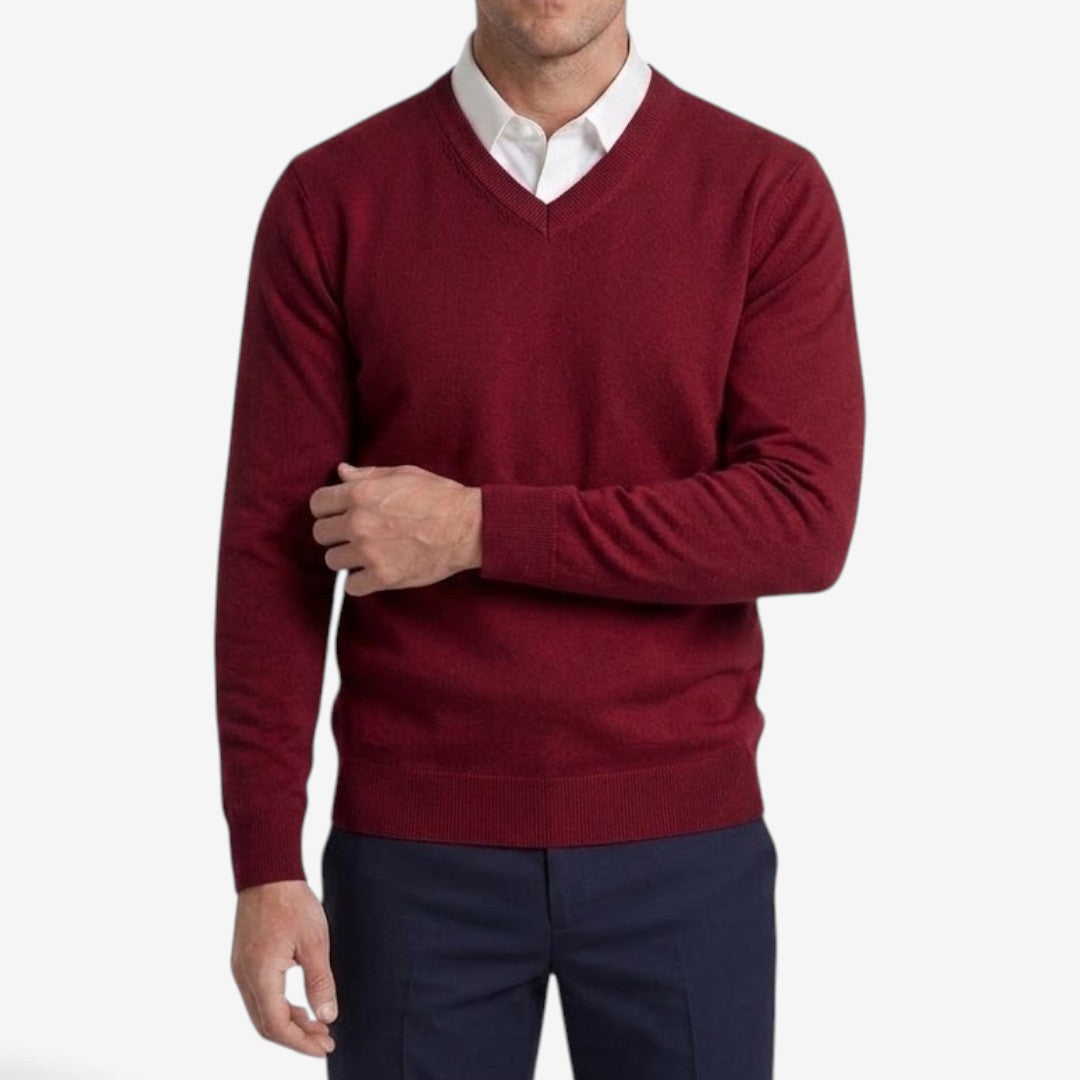 Men's Thick V-Neck Knit Jumper Warm Casual Layered Winter Essential