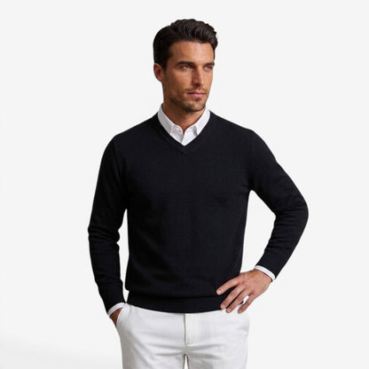 Men's V-Neck Knit Jumper Slim Fit Long Sleeve Smart Casual Everyday Wear